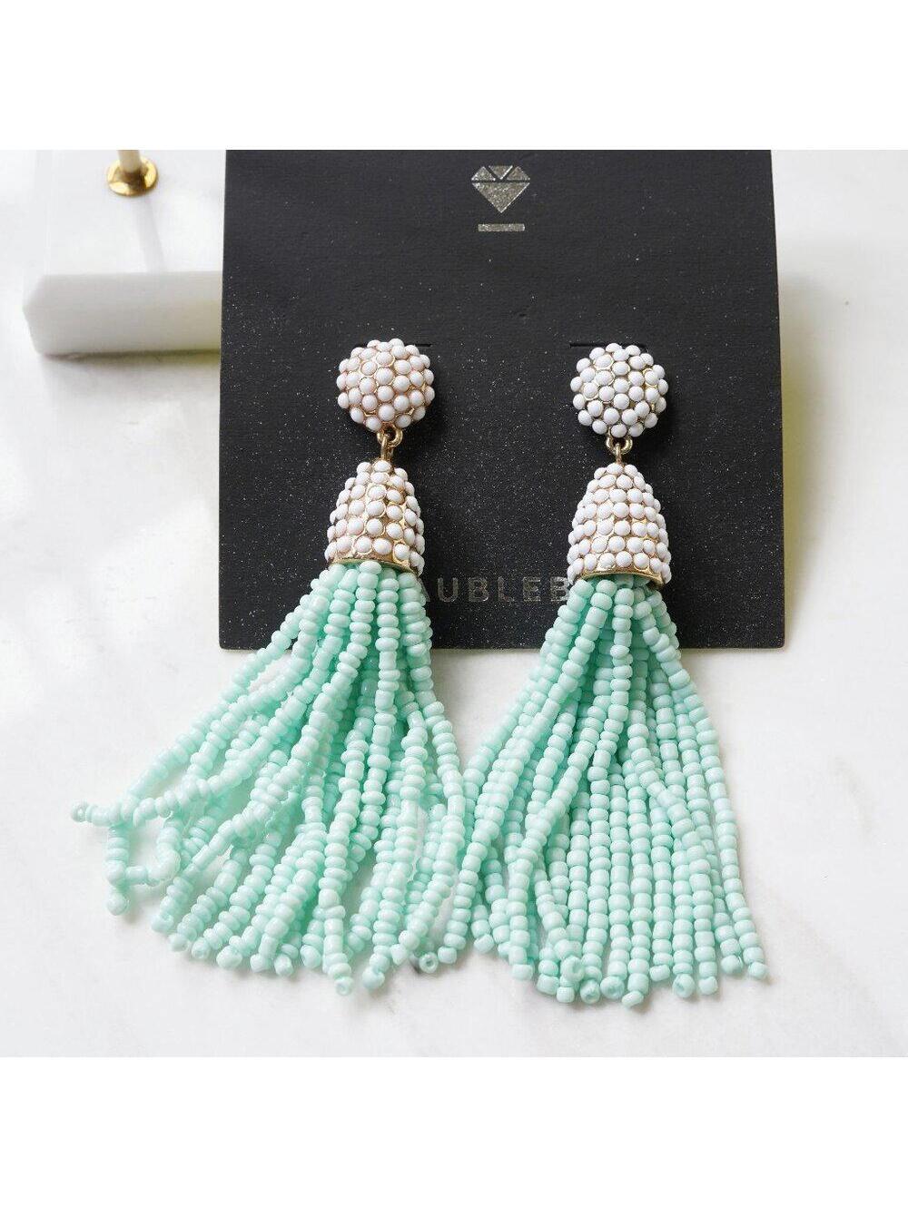 Baublebar Pinata Tassel Earrings White Mint Green